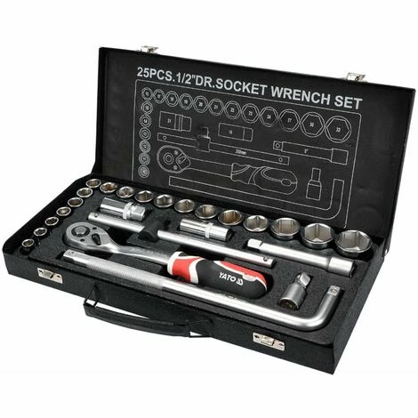 YATO Profi 1/2" Steckschlüsselsatz 25 teilig YT-12671 Knarrenkasten YATO Profi 1/2" Steckschlüsselsatz 25 Teilig YT-12671 Knarrenkasten -YATO SHOP 10526265 1