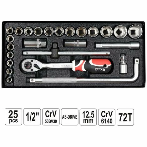 YATO Profi 1/2" Steckschlüsselsatz 25 teilig YT-12671 Knarrenkasten YATO Profi 1/2" Steckschlüsselsatz 25 Teilig YT-12671 Knarrenkasten -YATO SHOP 10526265 2