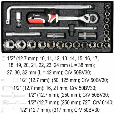 YATO Profi 1/2" Steckschlüsselsatz 25 teilig YT-12671 Knarrenkasten YATO Profi 1/2" Steckschlüsselsatz 25 Teilig YT-12671 Knarrenkasten -YATO SHOP 10526265 4