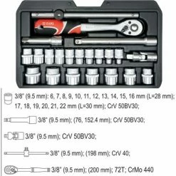 YATO Profi 3/8" Steckschlüsselsatz 22 Teilig YT-38561 Knarrenkasten Werkzeugkoffer -YATO SHOP 10526270 4