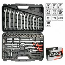 YATO 111-TLG Steckschlüsselsatz Knarrenkasten Werkzeugkoffer TYP2 1/2" + 3/8" + 1/4"