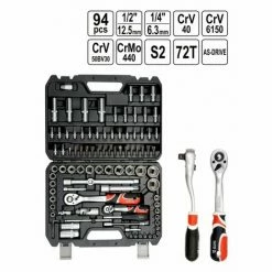 YATO YT-12681 1/4 Zoll + 1/2 Zoll Steckschlüssel-Satz | Mit 2 Umschaltknarren 72-Zahn | AS-Drive | 94 Tlg. Steckschlüsselsatz Knarrenkasten Werkzeugkoffer TYP2 1/2" 1/4" 94 Tlg.