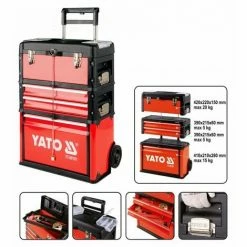 YATO Werkzeug Trolley Werkzeugkoffer Werkzeugkasten Werkzeugkiste Werkzeugbox Werkstattwagen 4 Fächer Rot