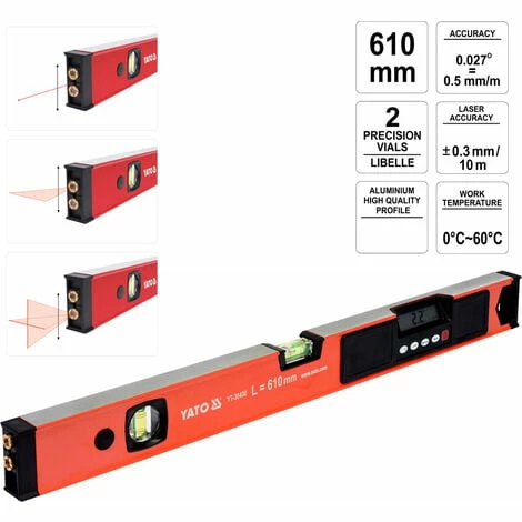 YATO Punkt-Kreuzlinien-Laser Präzisions Wasserwaage 610 mm 2-Libellen LCD-Display mit Hintergrundbeleuchtung YATO Punkt-Kreuzlinien-Laser Präzisions Wasserwaage 610 Mm 2-Libellen LCD-Display Mit Hintergrundbeleuchtung -YATO SHOP 43275434 1