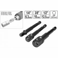 YATO 3 Tlg Sechskant Stecknuss Steckschlüssel-Adapter Hex-Schaft 1/4" 3/8" 1/2" Verlängerung
