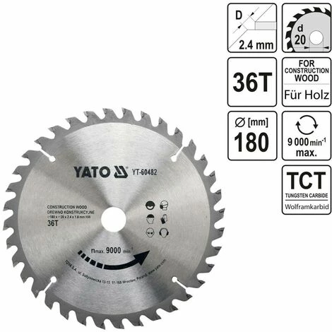 YATO Profi HM Kreissägeblatt für Bauholz nagelfest 180x20mm 36T YT-60482 YATO Profi HM Kreissägeblatt Für Bauholz Nagelfest 180x20mm 36T YT-60482 -YATO SHOP 9992485 2